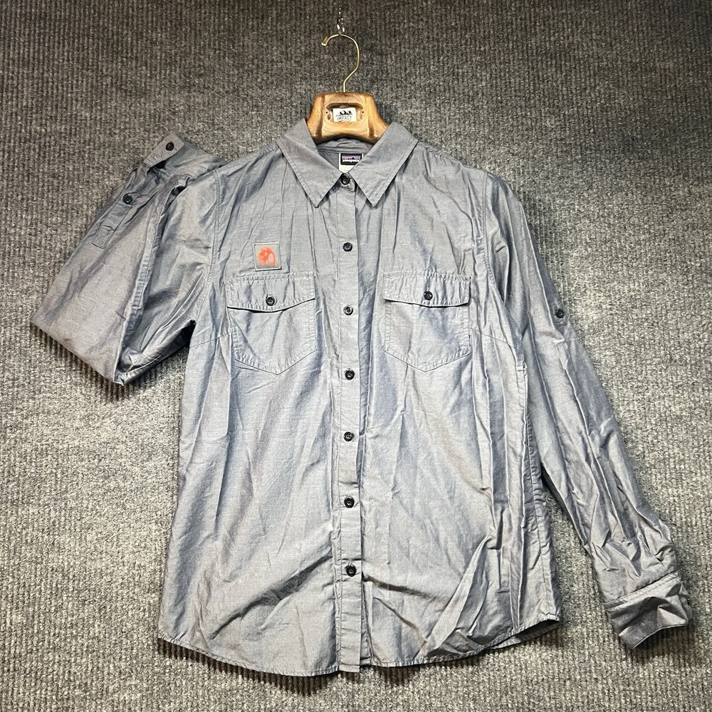 Patagonia Women's Long Sleeved Overcast Button Up Shirt Satin Gray Size 12 Gorp